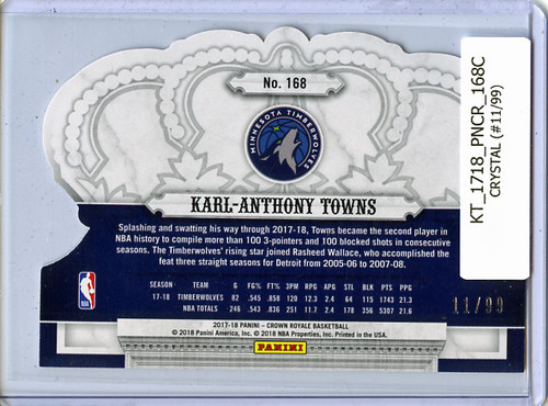 Karl-Anthony Towns 2017-18 Crown Royale #168 Crystal (#11/99)