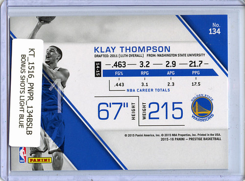 Klay Thompson 2015-16 Prestige #134 Bonus Shots Light Blue