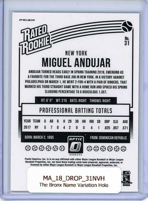 Miguel Andujar 2018 Donruss Optic #31 Holo Team Name Variation "The Bronx"