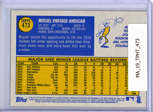 Miguel Andujar 2019 Heritage #473 SP