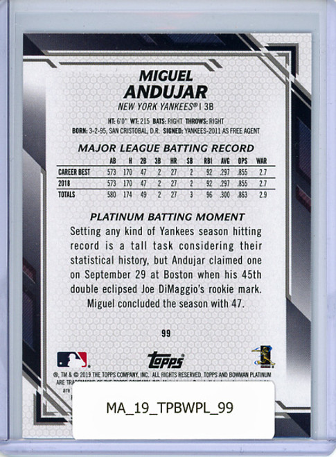 Miguel Andujar 2019 Bowman Platinum #99