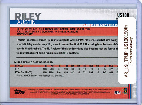 Austin Riley 2019 Topps Update #US100 150th Anniversary