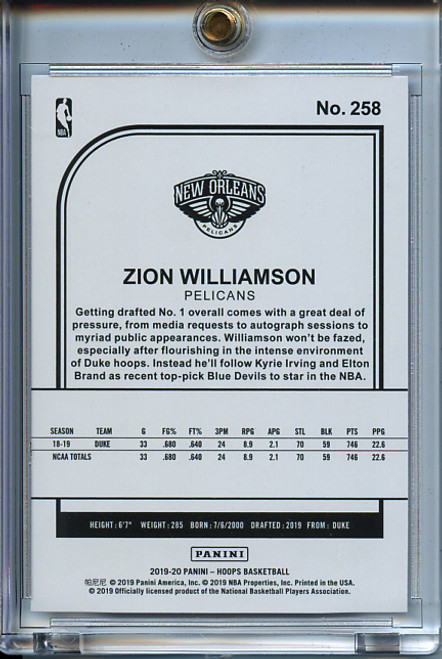 Zion Williamson 2019-20 Hoops #258 Purple (2)