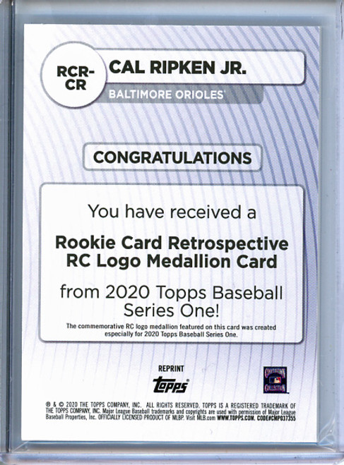 Cal Ripken Jr. 2020 Topps, Rookie Card Retrospective with RC Medallion #RCR-CR