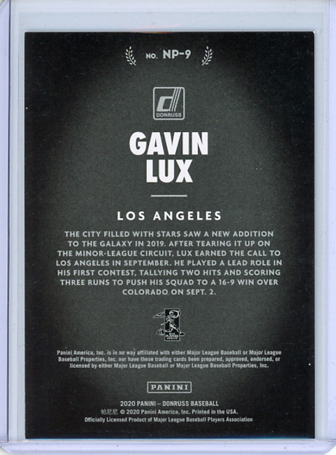 Gavin Lux 2020 Donruss, Now Playing #NP-9 Blue (#159/249)