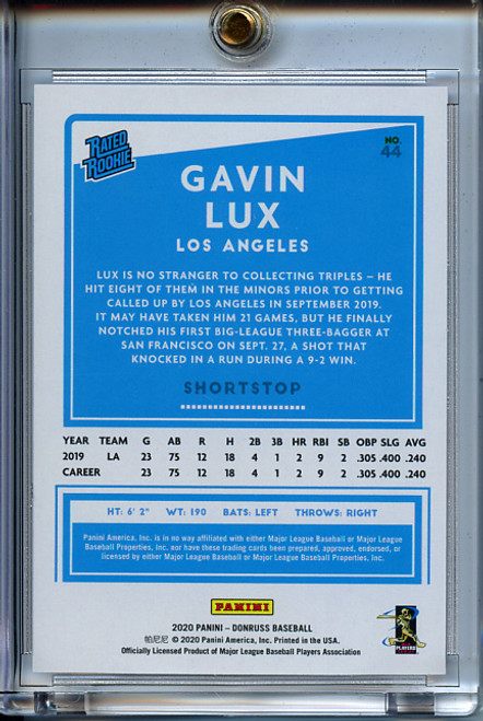 Gavin Lux 2020 Donruss #44 One Hundred (#042/100)