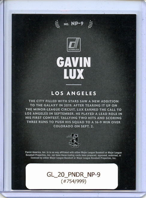 Gavin Lux 2020 Donruss, Now Playing #NP-9 (#754/999)