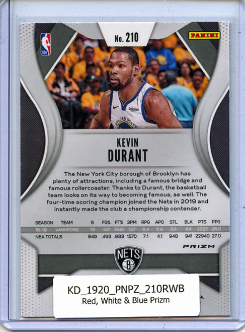 Kevin Durant 2019-20 Prizm #210 Red White & Blue