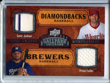 Prince Fielder & Conor Jackson player worn jersey patch baseball card ( Brewers, Diamondbacks) 2008 Upper Deck Ballpark #169