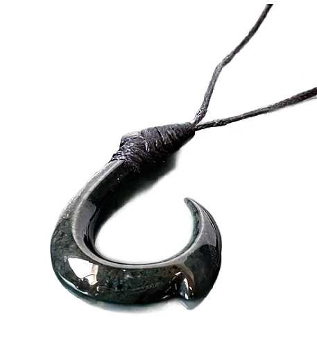 35mm Genuine Natural Australian Black Nephrite Jade Fish Hook Pendant