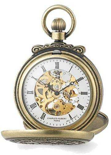 Charles Hubert Antiqued Gold-Finish Lion Crest Pocket Watch by