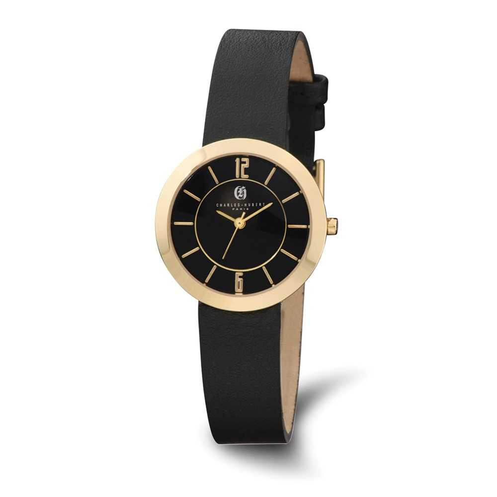 Charles Hubert Ladies IP-plated Black Square Leather Band Watch display picture 1