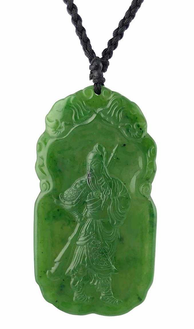 Green Genuine Natural Nephrite Jade Warrior Guan Yu Necklace w
