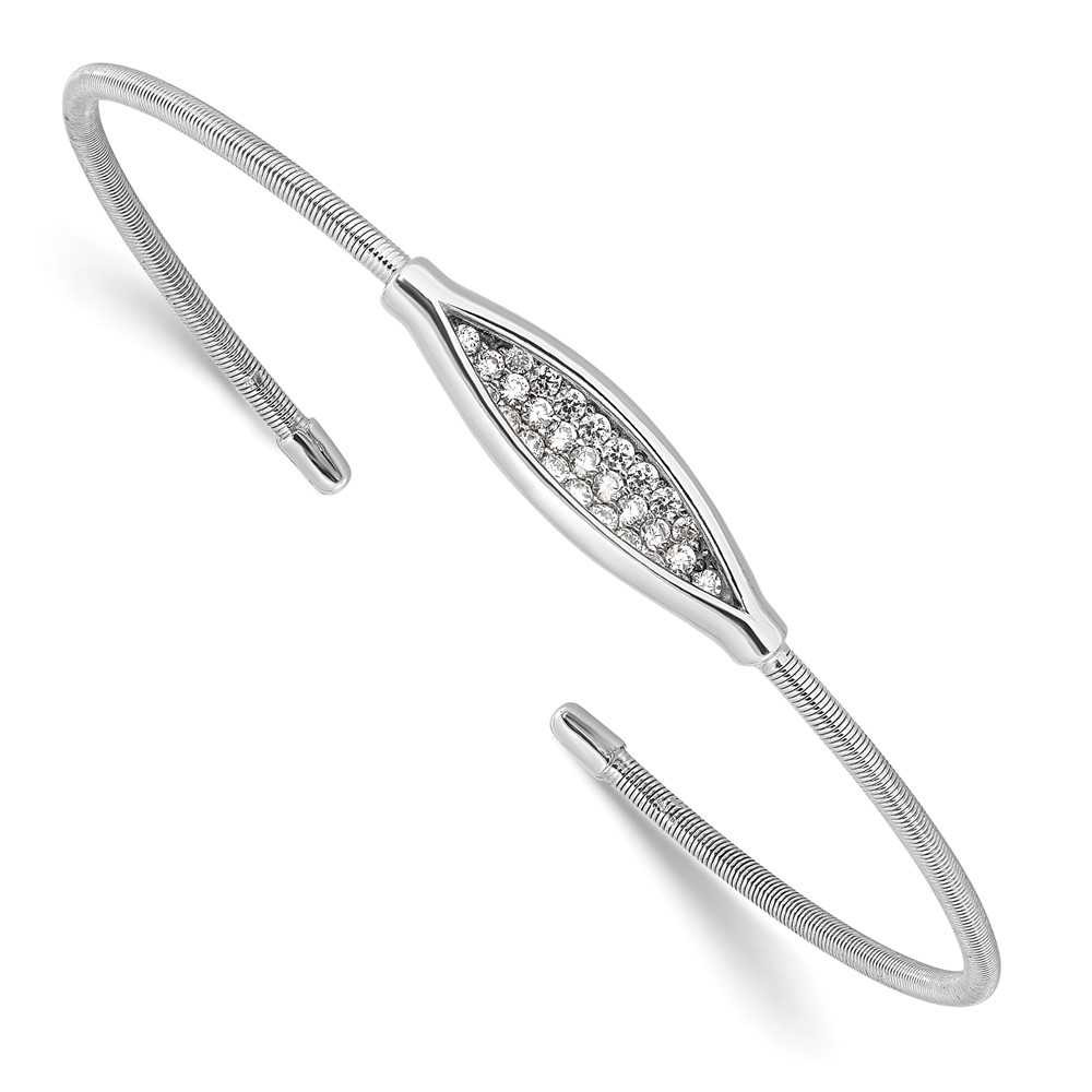 Sterling Silver Polished Rhodium-plated Textured CZ Cuff  display picture 1