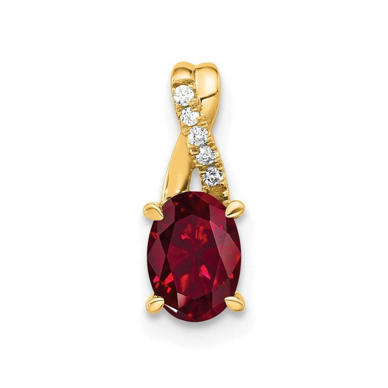 14K Yellow Gold Oval Created Ruby and Diamond Pendant PM4235