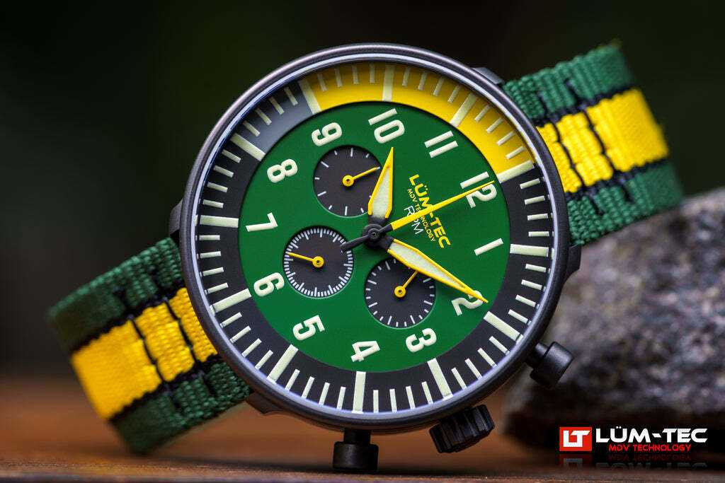 Lum-Tec Watch - RPM Series - RPM3 Green & Yellow Dial Chronograph
