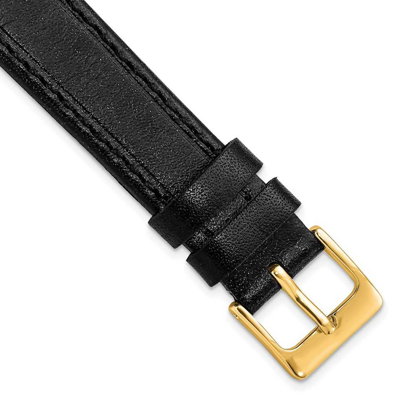 DeBeer 16mm Black Genuine Calf Leather Gold-tone Buckle