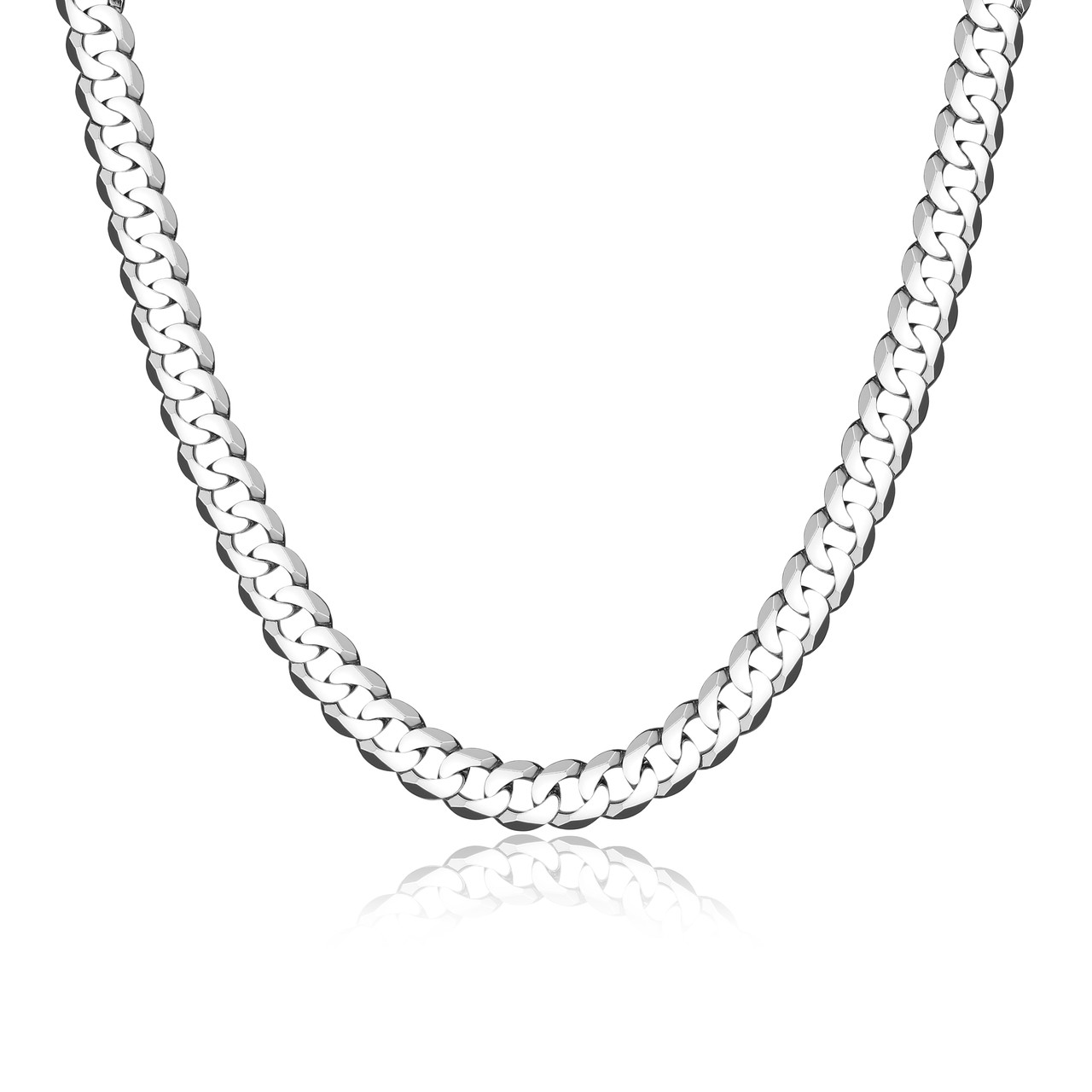 20 inch Mens Rhodium-Plated Sterling Silver Flat Curb Chain
