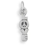 LOVE Charm with Peace Sign 925 Sterling Silver