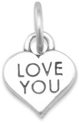 Image of (C) "LOVE YOU" Heart Charm 925 Sterling Silver