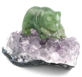 Image of 1" Genuine Nephrite Jade Bear with Fish on Amethyst Base