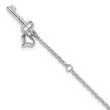 Image of 10" Adjustable 14K White Gold Polished Puffed Heart & Key Anklet