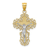 Image of 10K Two-tone Gold w/Lace Trim Crucifix Pendant