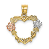Image of 10K Two-tone Gold w/White Rhodium Flower In Heart Pendant