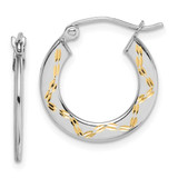 Image of 19mm 10k White Gold & Yellow Rhodium Shiny-Cut Hoop Earrings
