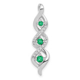 Image of 10K White Gold 3-stone Twisted Diamond and Emerald Chain Slide Pendant
