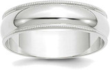 Image of 10K White Gold 6mm Lightweight Milgrain Half Round Band Ring