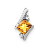 Image of 10K White Gold Antiqued Cushion Citrine and Diamond Chain Slide Pendant