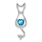 Image of 10k White Gold Blue Topaz and Diamond Cat Pendant