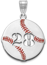 Image of 10k White Gold Epoxied Baseball Pendant with Number