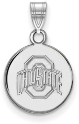 Image of 10K White Gold Ohio State University Small Disc Pendant by LogoArt (1W038OSU)