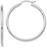 Image of 31mm 10k White Gold Polished 2mm Tube Hoop Earrings 10T825