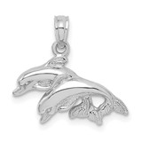 Image of 10k White Gold Polished Double Dolphins Jumping Left Pendant