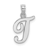 Image of 10k White Gold Polished T Script Initial Pendant