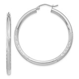 Image of 35mm 10k White Gold Satin & Shiny-Cut 3mm Round Hoop Earrings 10TC281