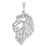 Image of 10K White Gold Solid Diamond-cut Lions Head Pendant
