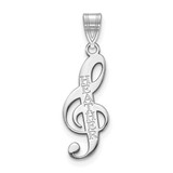 10k White Gold Treble Clef Music Note Name Pendant - Small