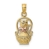 Image of 10k Yellow & Rose Gold Cat w/ Bow In Basket Pendant