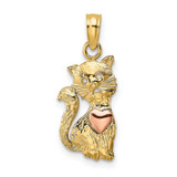 Image of 10k Yellow & Rose Gold Cat w/ Heart Pendant