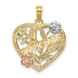 Image of 10k Yellow & Rose Gold with Rhodium #1 MOM Heart w/ Flower Pendant