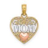 Image of 10k Yellow & Rose Gold with White Rhodium Polished MOM & Heart in Heart Pendant