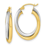 Image of 23.8mm 10k Yellow & White Gold Polished Double Oval Hoop Earrings