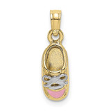Image of 10K Yellow Gold & Rhodium 3-D Pink Enamel Baby Shoe Pendant