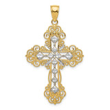 Image of 10K Yellow Gold & Rhodium Polished & Textured Kite Pattern Cross Pendant