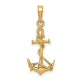 Image of 10k Yellow Gold 3-D Anchor w/Shackle and Entwined Rope Pendant