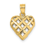 Image of 10K Yellow Gold 3-D Diamond-cut Filigree Puffed Heart Pendant